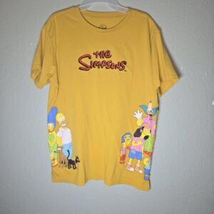 The Simpsons Shirt Mens XL Wrap Around Graphic Print Embroidered Logo Yellow